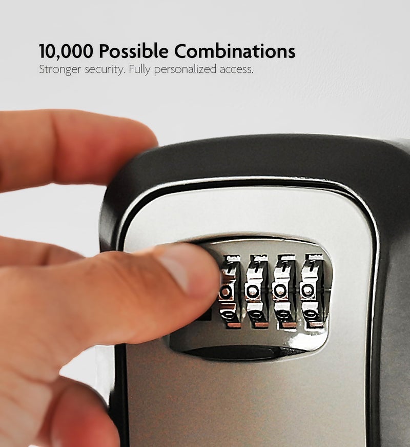 Iron Lock صندوق قفل المفاتيح Iron Lock® مثبت على الحائط - متوسط مقاوم للماء آمن معدني ثقيل مع تركيبة مكونة من 4 أرقام للوصول الخارجي، دخول المنزل، أمان المكتب، الإيجارات واستخدام Airbnb (رمادي، متوسط) - Image 2